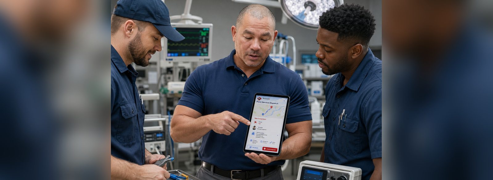 Operating room field service dispatch | BiomedRx App Field service dispatch accepted in the BiomedRx App inside a hospital operating room