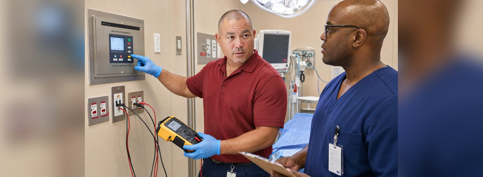Annual line isolation monitor function test carried out at the monitor panel and documented on site